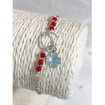 Bracelet en argent, perles de corail et charm trèfle